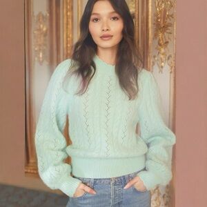 NEW Needle & Thread Midline Jumper Sweater Alpaca Wool Blend Mint Green | size S